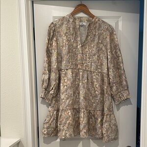 Lightweight Floral Smock Dress - Neutral Floral